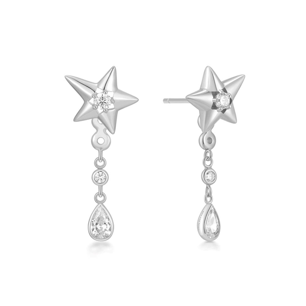 Sterling Silver White Star Drop Earrings
