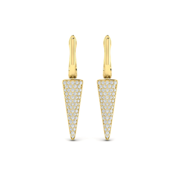 14K Yellow Gold Elongated Triangle Diamond Drop Earrings
