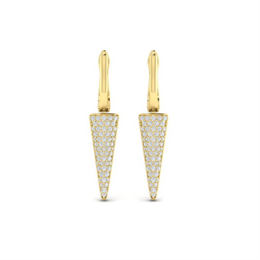 14K Yellow Gold Elongated Triangle Diamond Drop Earrings
