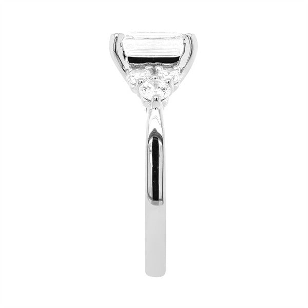 14K Accented Four-Prong Emerald-Cut Diamond Semi-Mount Ring