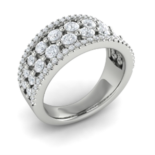 14K White Gold Multi-Row Diamond Statement Ring