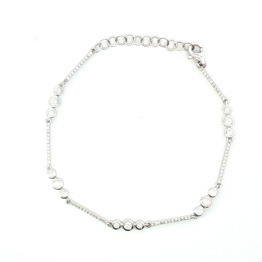 14 Karat White Gold Thin Diamond Bar Link Bracelet
