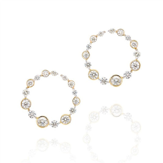 14K Diamond Bezel Circle Stud Earrings