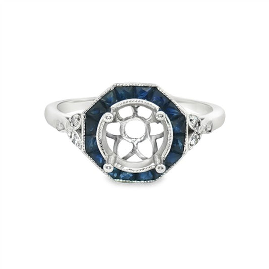 14 Karat White Gold Sapphires Art Deco Fashion Ring