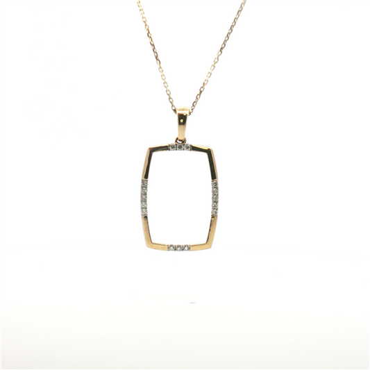 14 Karat Yellow Gold Diamond Open Rectangle Pendant