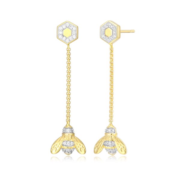 14K Gold Plated Honey Bee Diamond Earrings