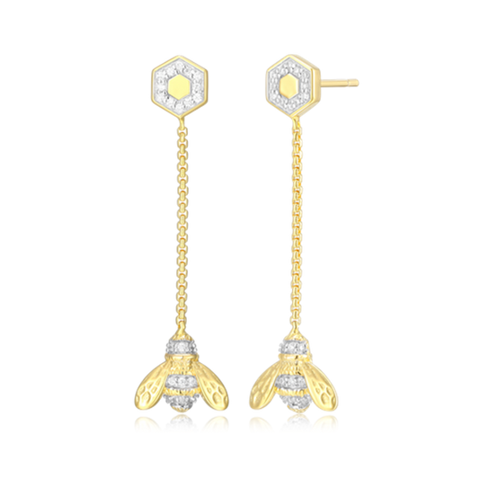 14K Gold Plated Honey Bee Diamond Earrings