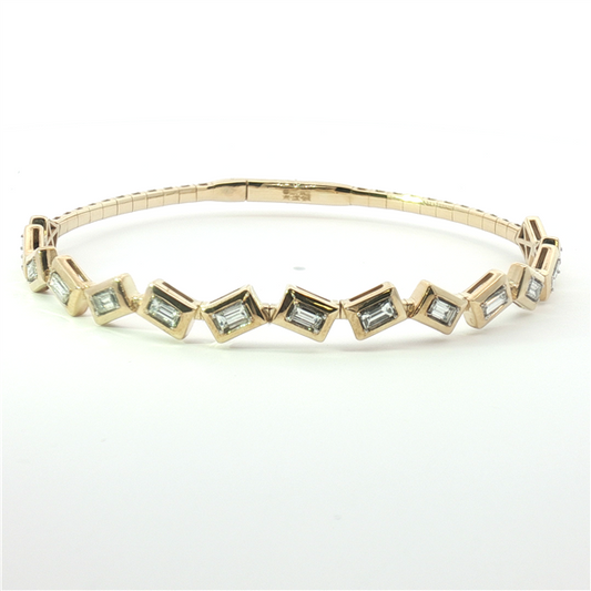 14K Tilting Bezel Baguette Diamond Bangle Bracelet