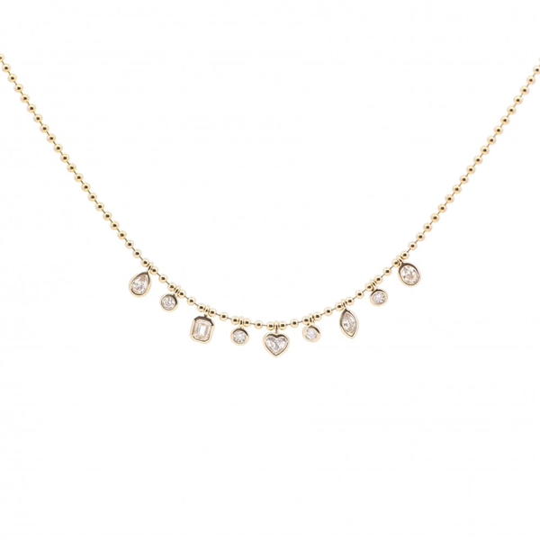14K Beaded Chain Multi-Shape Bezel Droplet Diamond Necklace