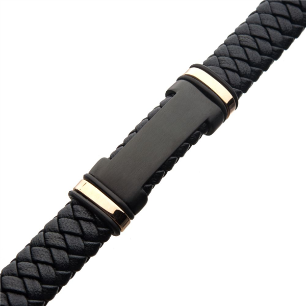 Black Leather with Rose Gold IP ID Bracelet