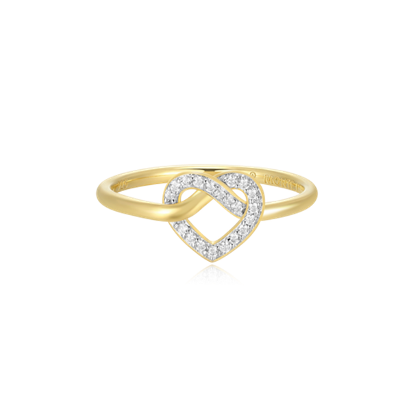 14K Gold Plated Knotted Heart Lab Grown Diamond Ring
