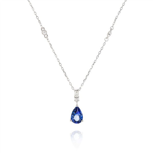 14K Pear Blue Sapphire Drop Pendant