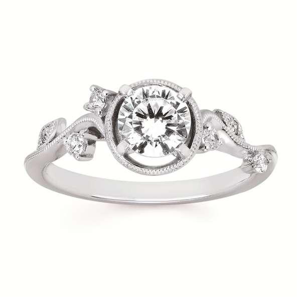 14K Floral Milgrain Diamond Semi-Mount Engagement Ring