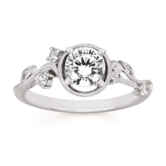 14K Floral Milgrain Diamond Semi-Mount Engagement Ring