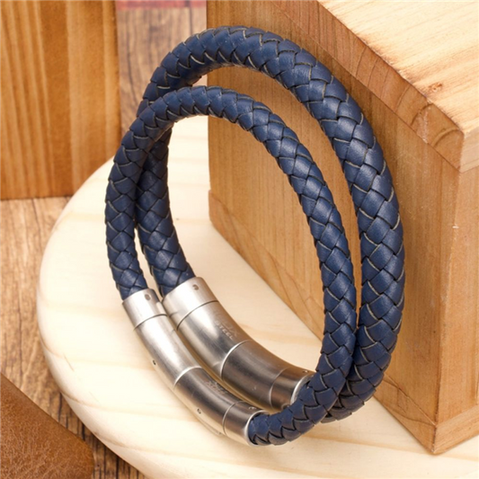 Genuine Full Grain Cowhide Blue Leather Bracelet