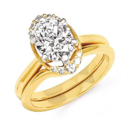 14 Karat Yellow Gold Diamonds Half Halo Semi-Mount Engagement Ring