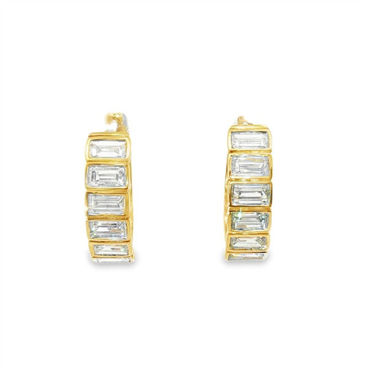 14K Bezel-Set Baguette Diamond Hoop Earrings