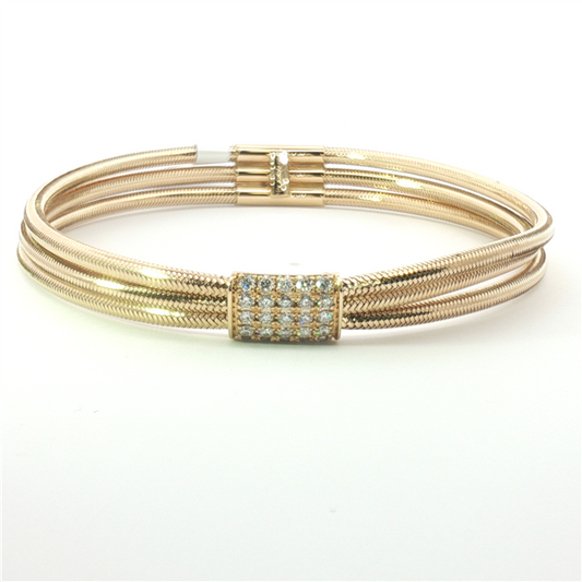 14K Pave Diamond Tube & Multi-Row Snake Bangle Bracelet
