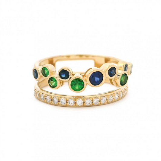 14 Karat Yellow Tsavorite Garnet Bubble Bezel Fashion Ring