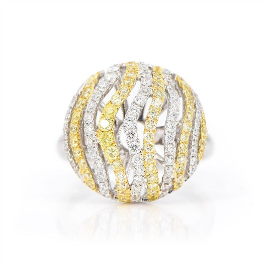 18K Fancy Yellow & White Diamond Striped Circle Cocktail Ring