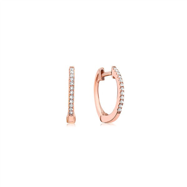 14K Rose Gold Small Diamond Hoop Earrings
