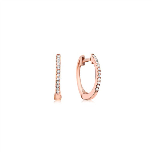 14K Rose Gold Small Diamond Hoop Earrings