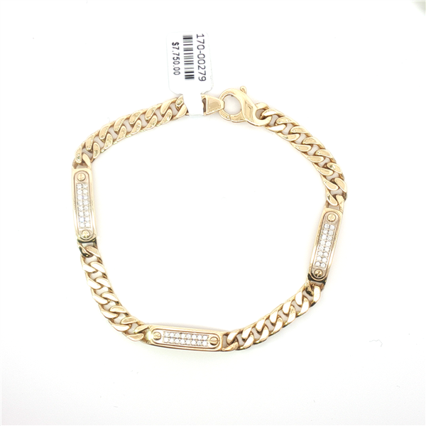 14K Pave Bar Station Solid Link Bracelet