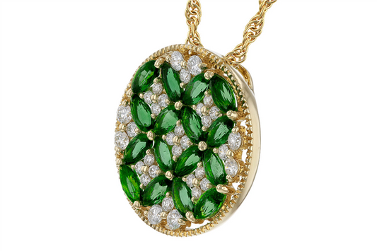 14K Emerald & Diamond Patterned Circle Necklace