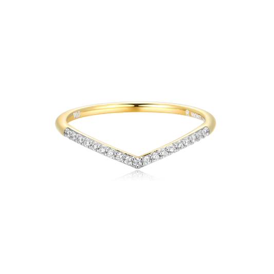 14K Gold Plated Chevron Lab Grown Diamond Fashion Ring