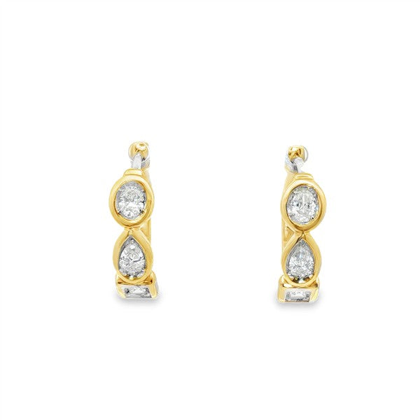 14K Yellow Gold Bezel-Set Multi-Shape Diamond Hoop Earring