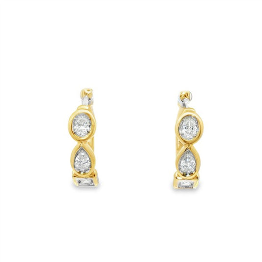 14K Yellow Gold Bezel-Set Multi-Shape Diamond Hoop Earring
