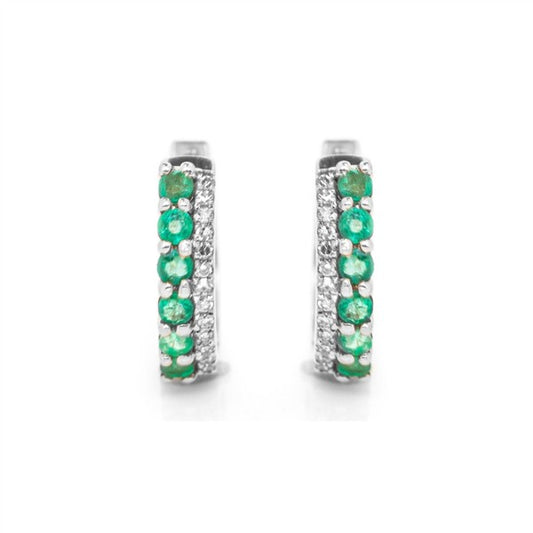 14K Two Row Emerald & Diamond Huggie Hoops