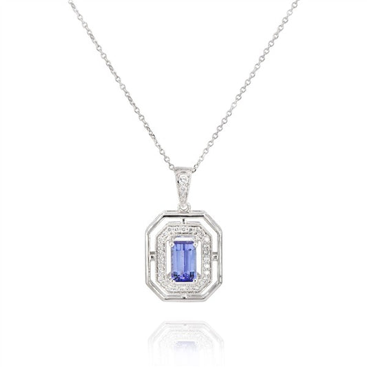 14K Art Deco Emerald-Cut Tanzanite Pendant