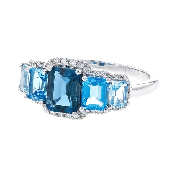 14K 5-Stone Ombre Blue Topaz Fashion Ring