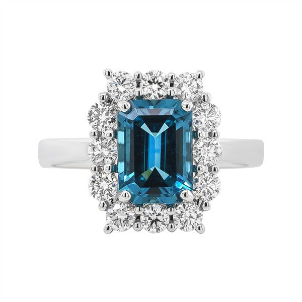 14K Indicolite Tourmaline & Diamond Halo Fashion Ring