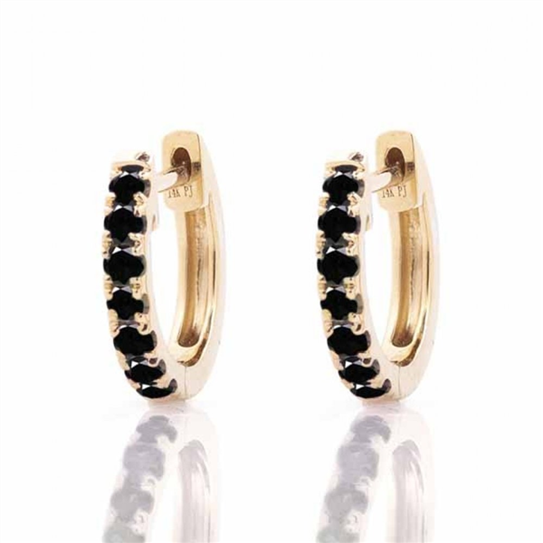 14K Yellow Gold Black Diamond Huggie Earrings