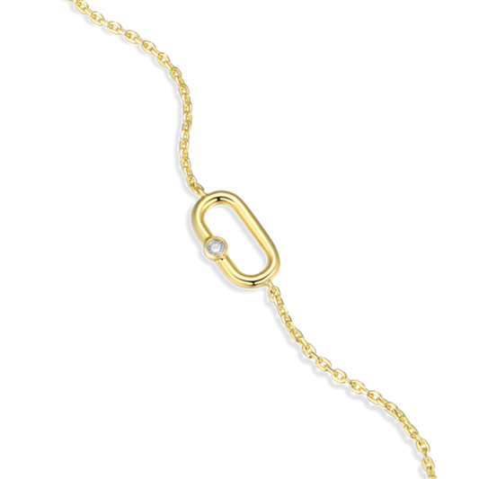 14K Gold Plated Oval Link Diamond Bracelet