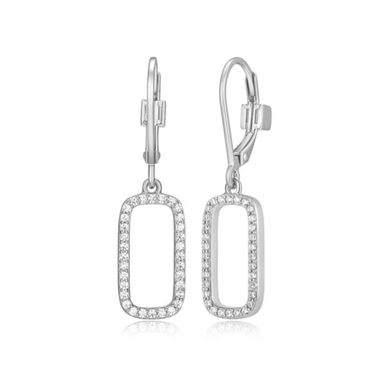 Sterling Silver CZ Polished Leverback Earrings