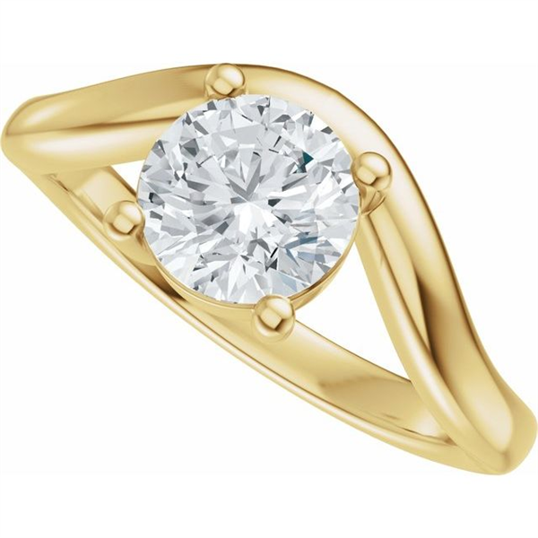 14K Yellow Gold Assymetrical Curve Set Diamond Ring