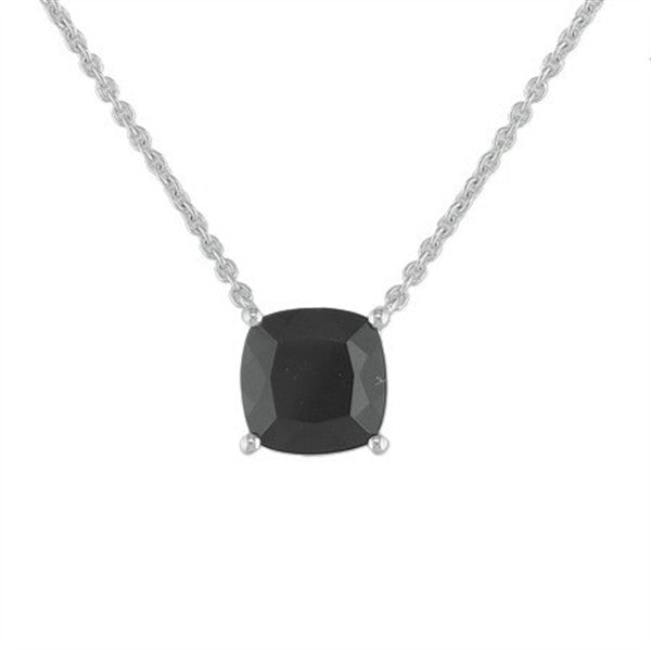 14K Four Prong Cushion Black Agate Stationary Necklace