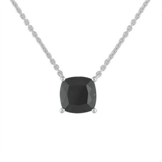14K Four Prong Cushion Black Agate Stationary Necklace