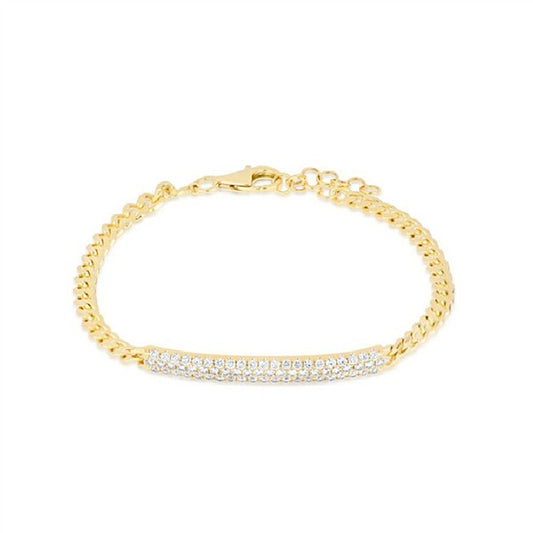 14K Pave Diamond Bar Curb Bracelet