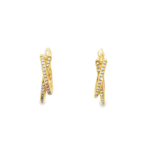14K Tilted Rings Diamond Hoop Earrings