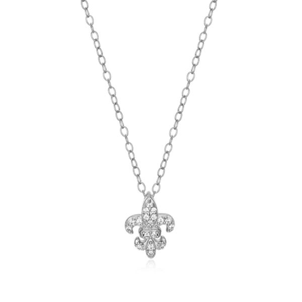 Sterling Silver Fleur de Lis Lab Grown Diamond Silver Necklace