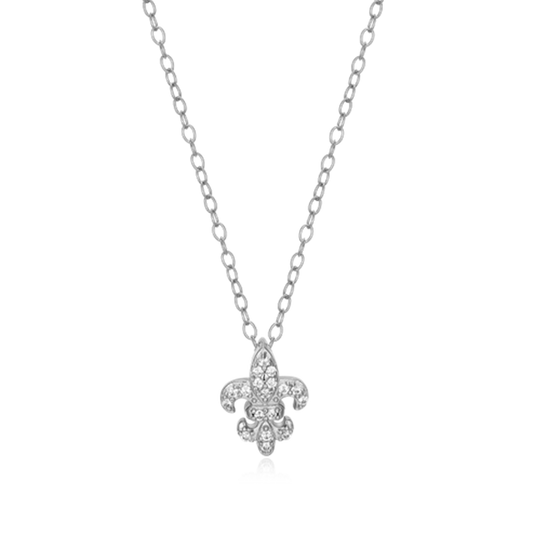 Sterling Silver Fleur de Lis Lab Grown Diamond Silver Necklace