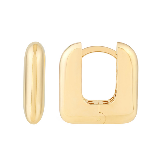 14K Rounded Square Huggie Earrings