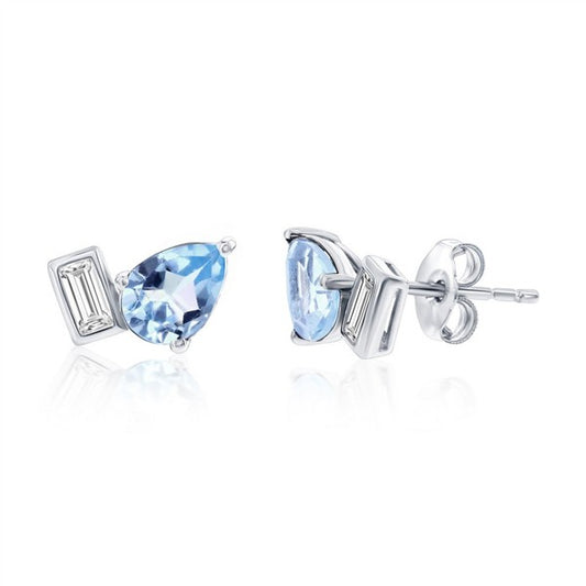 Sterling Silver Pear & Emerald-Cut Sky Blue Topaz Studs