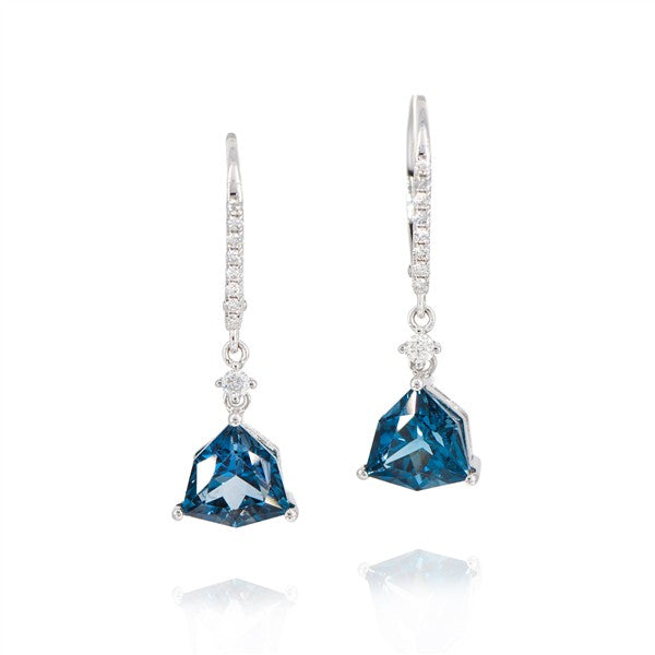 14K Fantasy Cut London Blue Topaz Leverback Earrings
