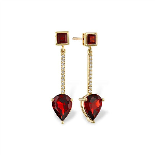 14K Square & Pear Garnet Dangle Stud Earrings