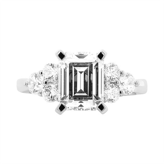 14K Accented Four-Prong Emerald-Cut Diamond Semi-Mount Ring